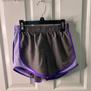 purple and gray nike athletic shorts